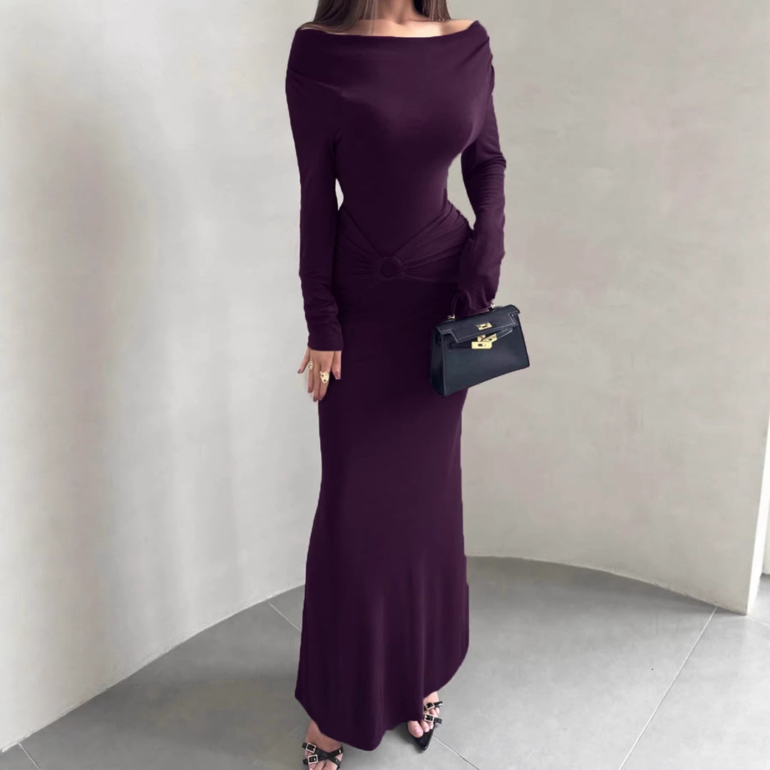 Women Off-Shoulder Maxi Dress with Tailored Wrap Look and Ruching Mune Fashion