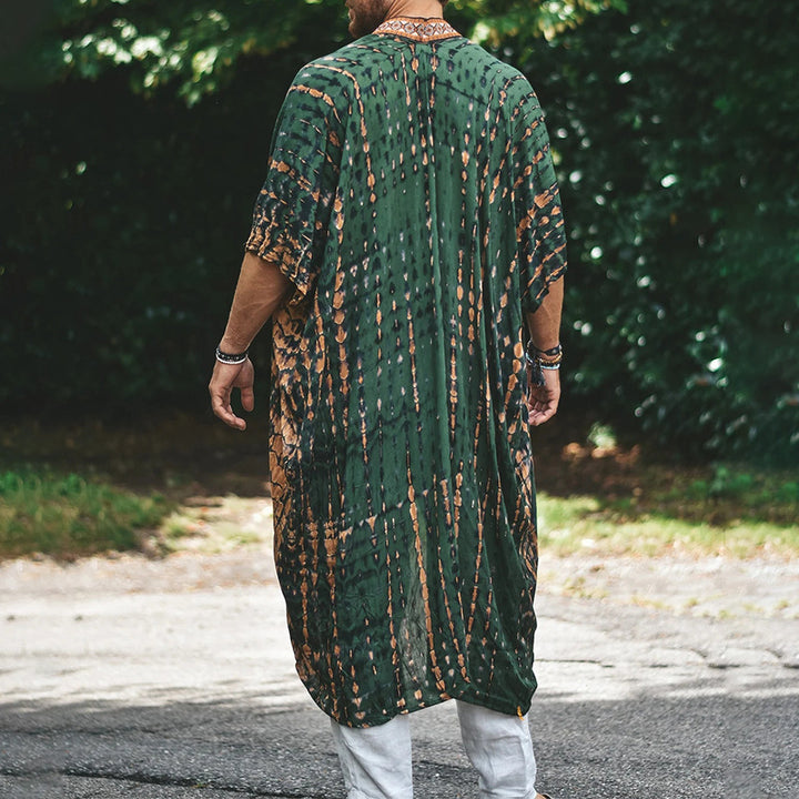Men's Long Batik Kimono made of Lightweight Viscose with Ornamental Trim Mune Fashion