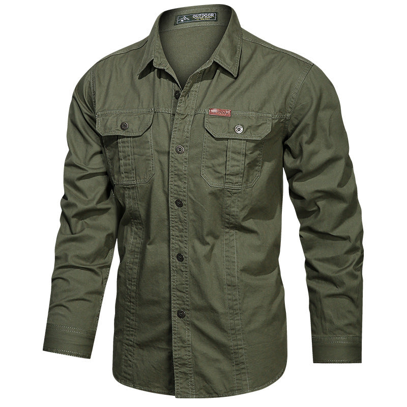 Men's long-sleeved cotton blend work shirt with kent collar and double breast pockets Mune Fashion