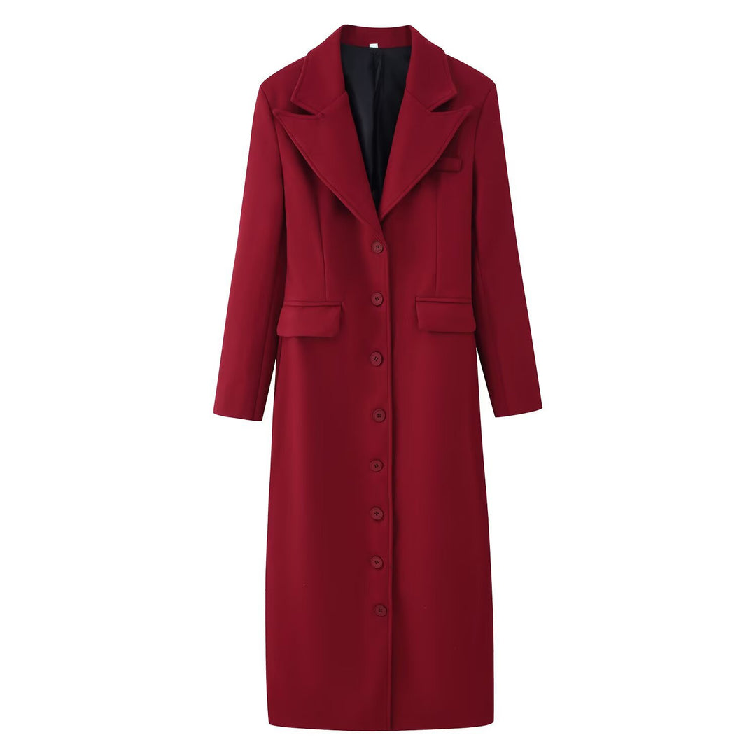 Ladies Longline Wool Blend Coat with Shawl Collar and Flap Pockets Mune Fashion