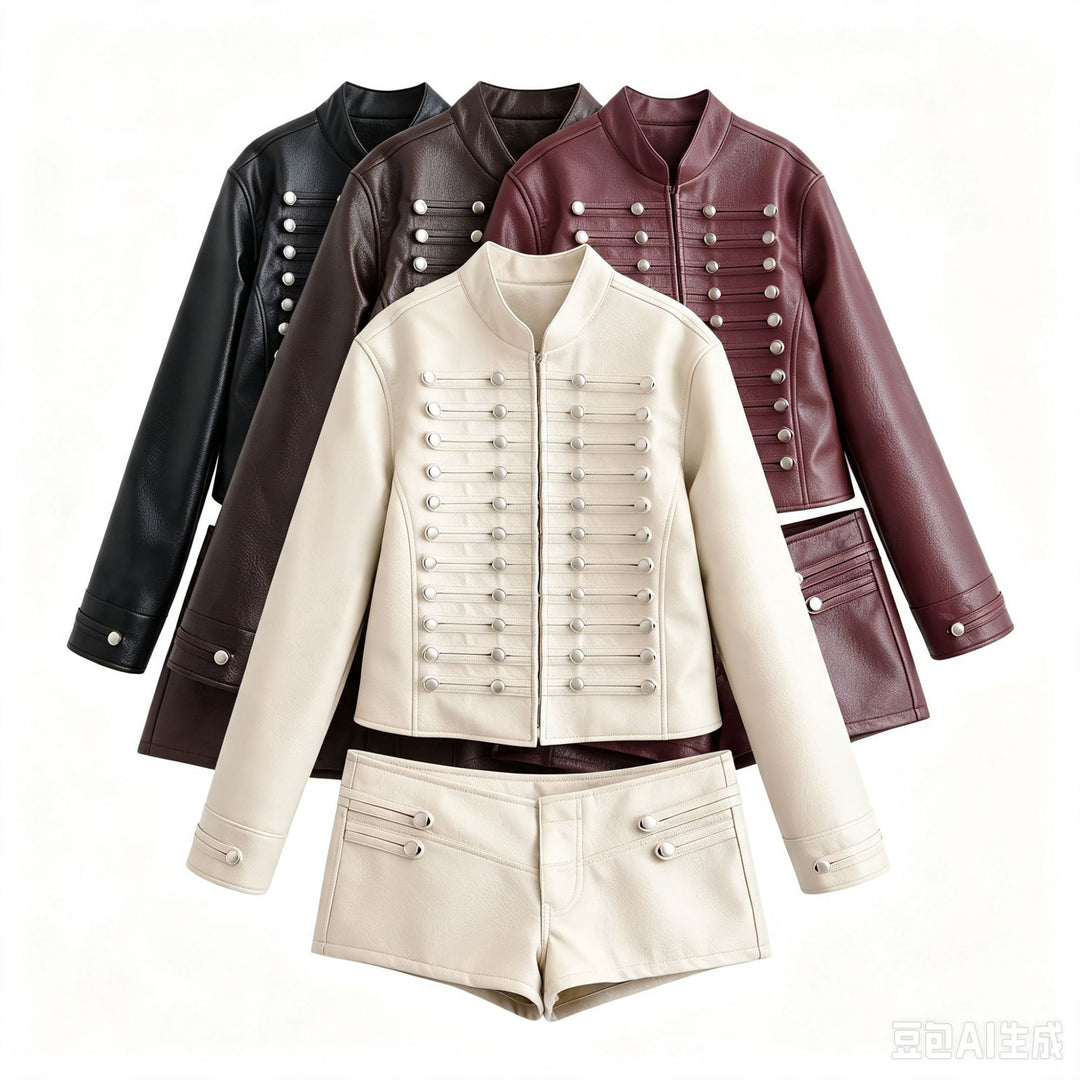 Women's short jacket in sailor military mix with decorative rows and stand-up collar Drune