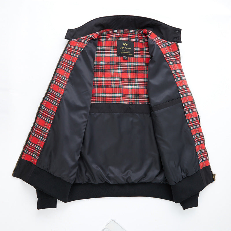 Men's short-cut Harrington jacket with stand-up collar, elastic cuffs and checkered inner lining Mune Fashion