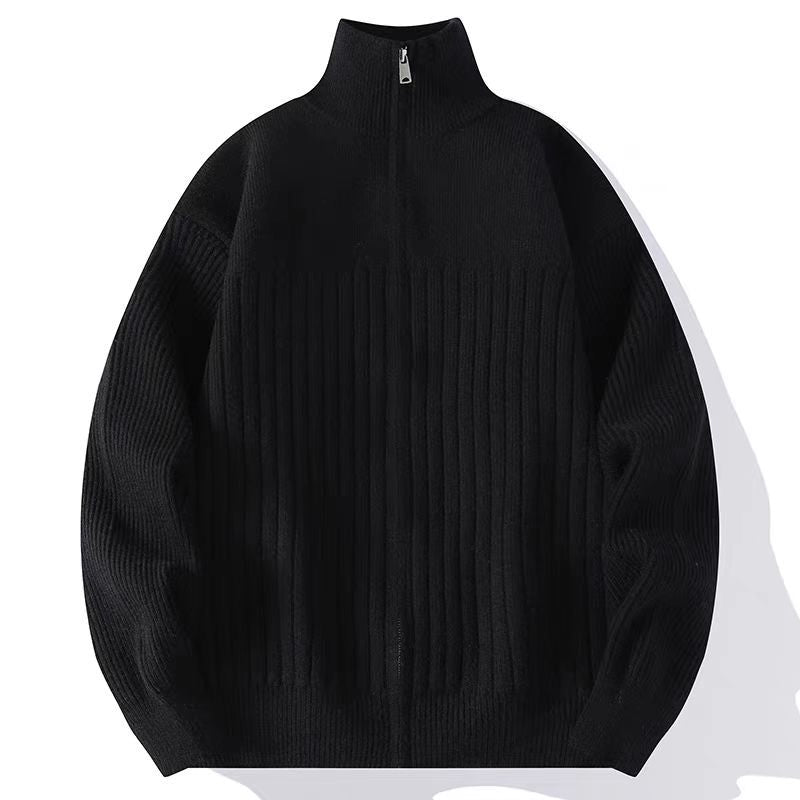Men's Structured Knit Sweater with Half Zipper and Ribbed Texture Mune Fashion