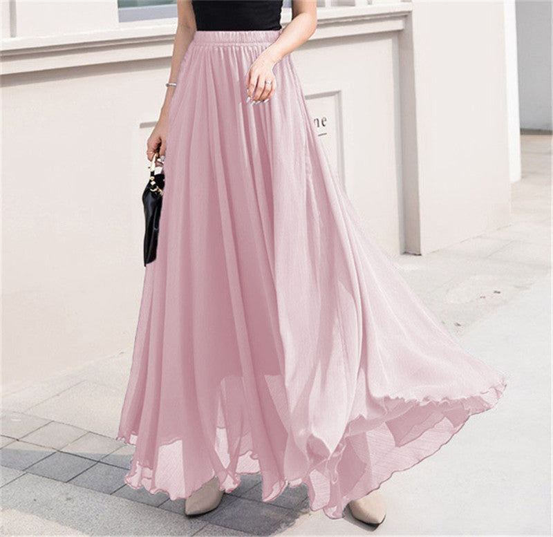Women's maxi chiffon skirt with elastic waistband and flowy A-line Mune Fashion
