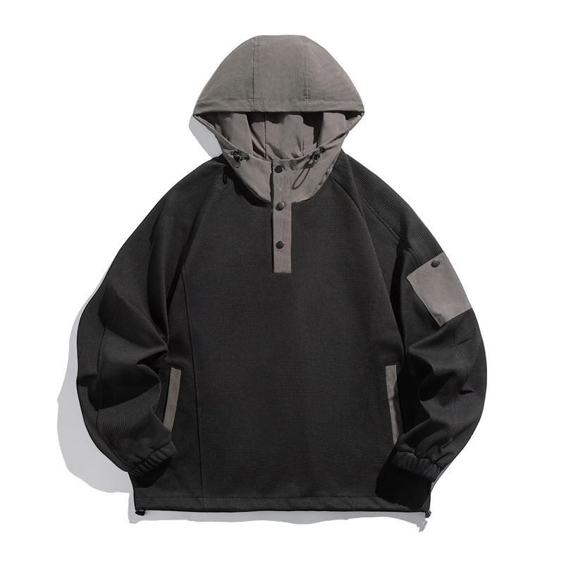 Unisex Oversize Hoodie Anorak Pullover with half button placket, utility arm pocket, and thermal structure Mune Fashion