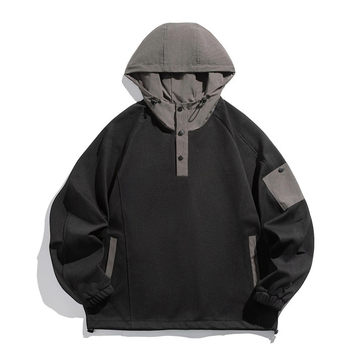 Unisex Oversize Hoodie Anorak Pullover with half button placket, utility arm pocket, and thermal structure Mune Fashion