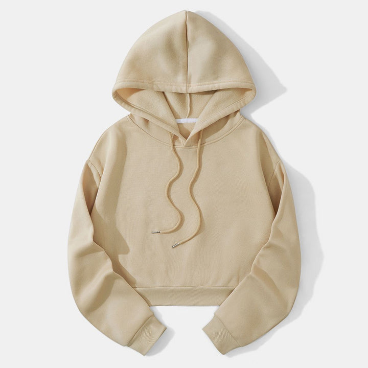 Women's cropped hoodie with soft fleece interior and elastic ribbed hem Mune Fashion