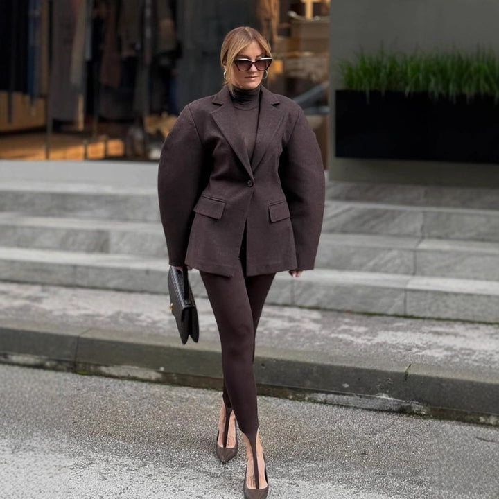 Women's Oversized Structured Blazer with Emphasized Shoulder Area and Voluminous Sleeves Mune Fashion