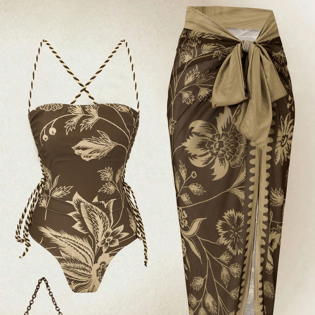 Ladies Elegant Floral Swimsuit with Matching Wrap Skirt Mune Fashion