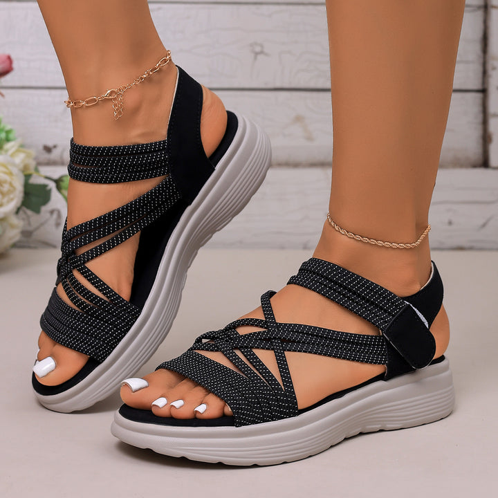 Ladies Padded Platform Sandals with Elastic Braided Straps and Velcro Closure Mune Fashion