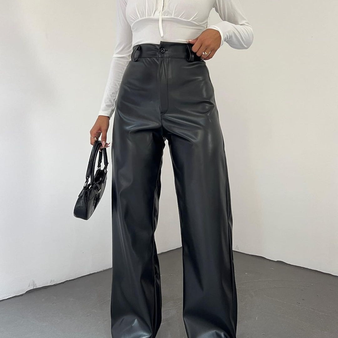 Women's Wide High-Waist Pants in Satin Look with Wide Leg Mune Fashion
