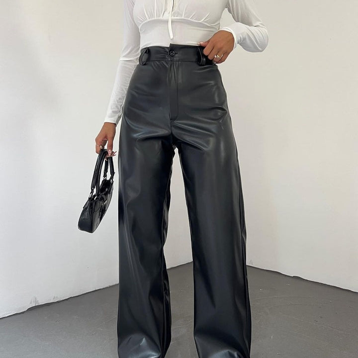 Women's Wide High-Waist Pants in Satin Look with Wide Leg Mune Fashion