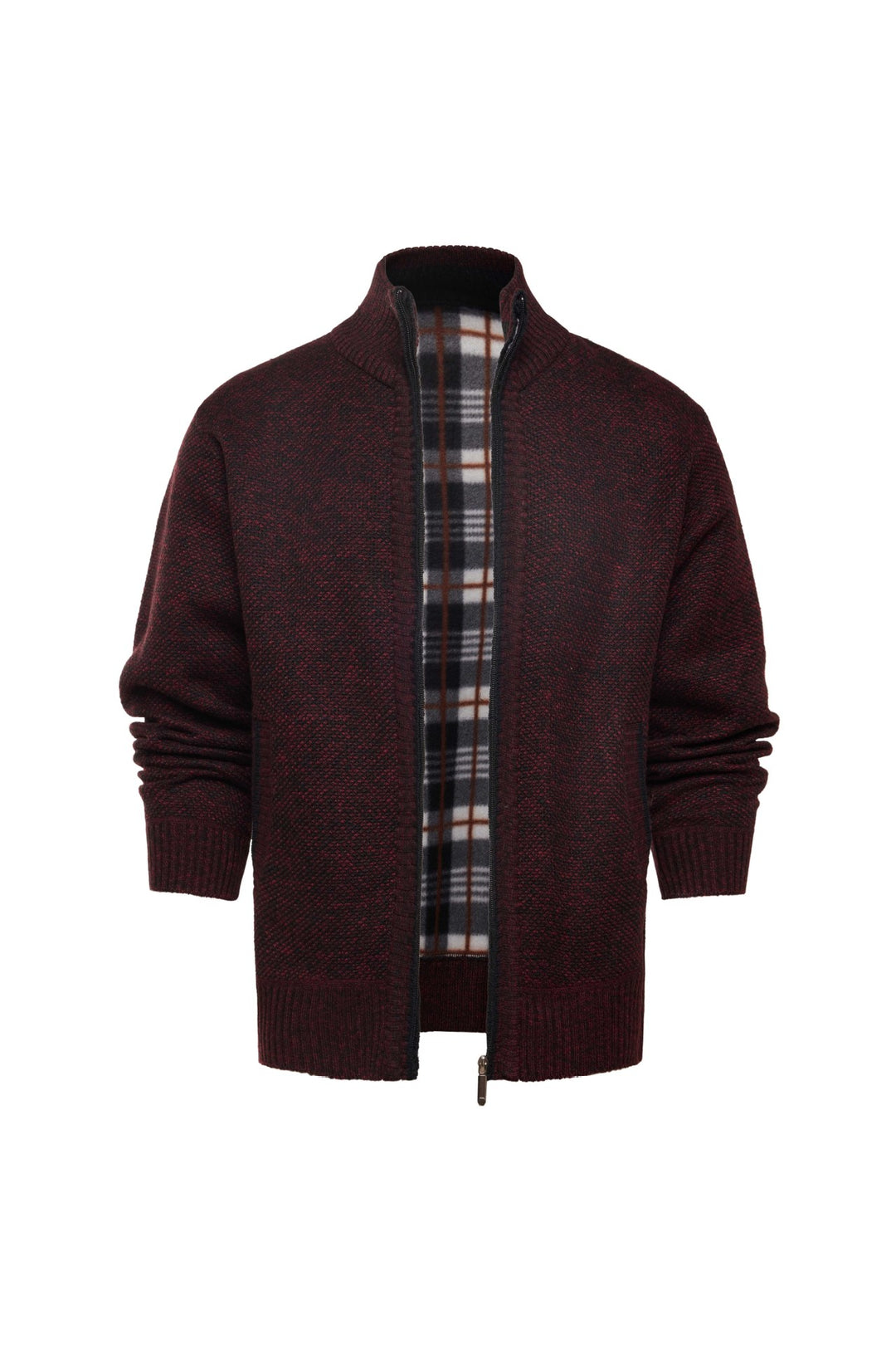 Men's brushed cardigan with checked thermal lining and stand-up collar Mune Fashion