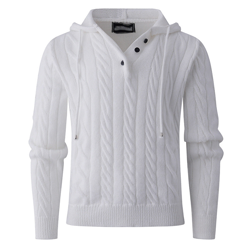 Men's Structured Cable Knit Hoodie with Button Placket Mune Fashion