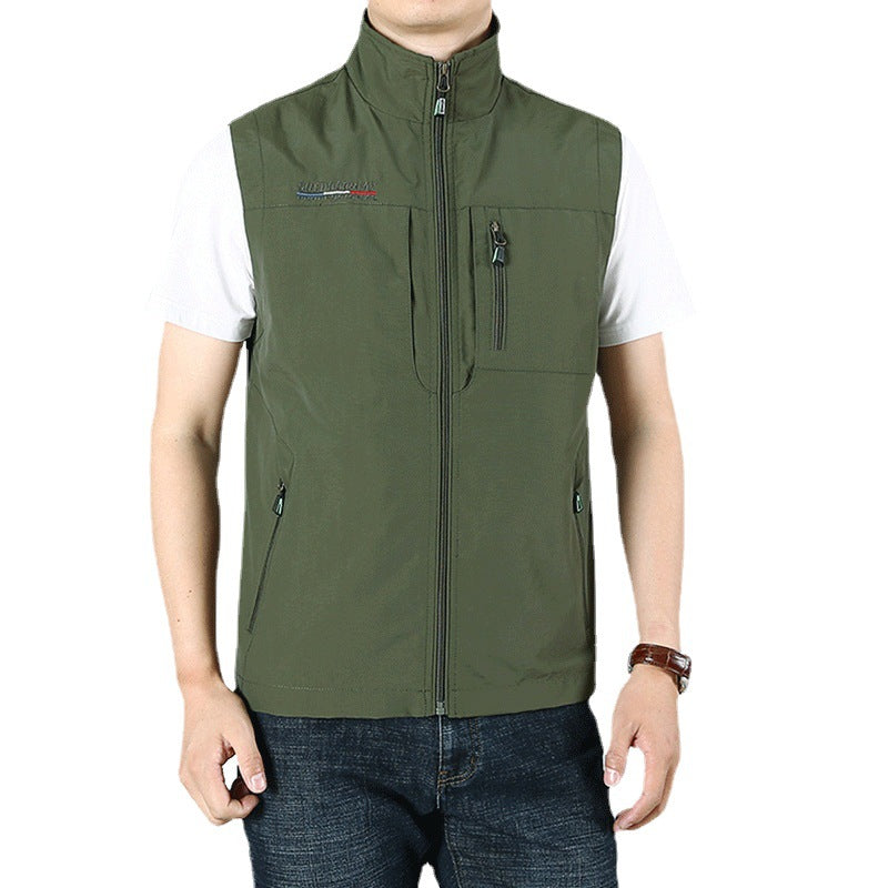 Men's Lightweight Utility Vest with Zipper Pockets and Stand Collar Mune Fashion