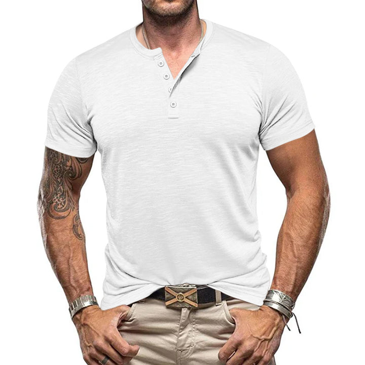 Men's nano athletic Henley t-shirt made of structured slub cotton with short button placket Mune Fashion