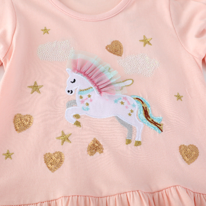 Girl's sweatshirt dress with colorful unicorn design and glitter applications Mune Fashion