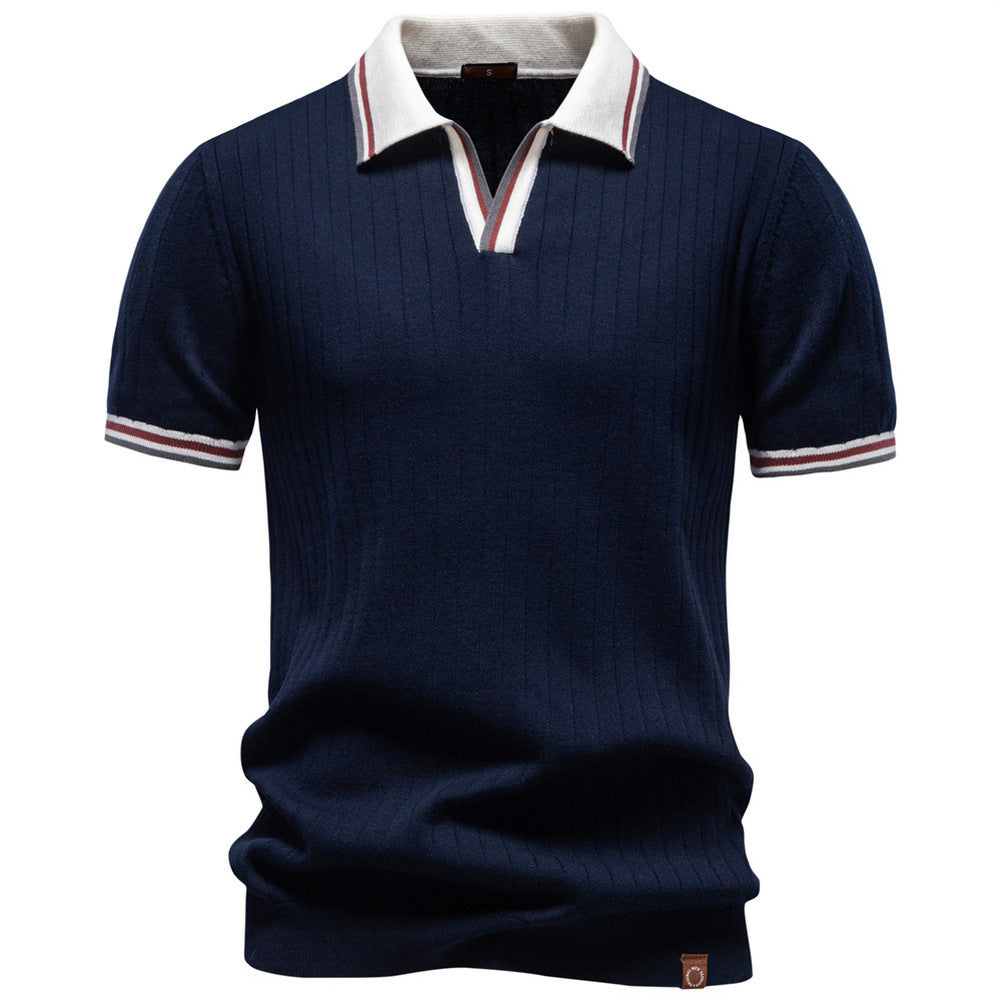 Men's short-sleeved fine knit polo with Kent collar and ribbed structure Mune Fashion
