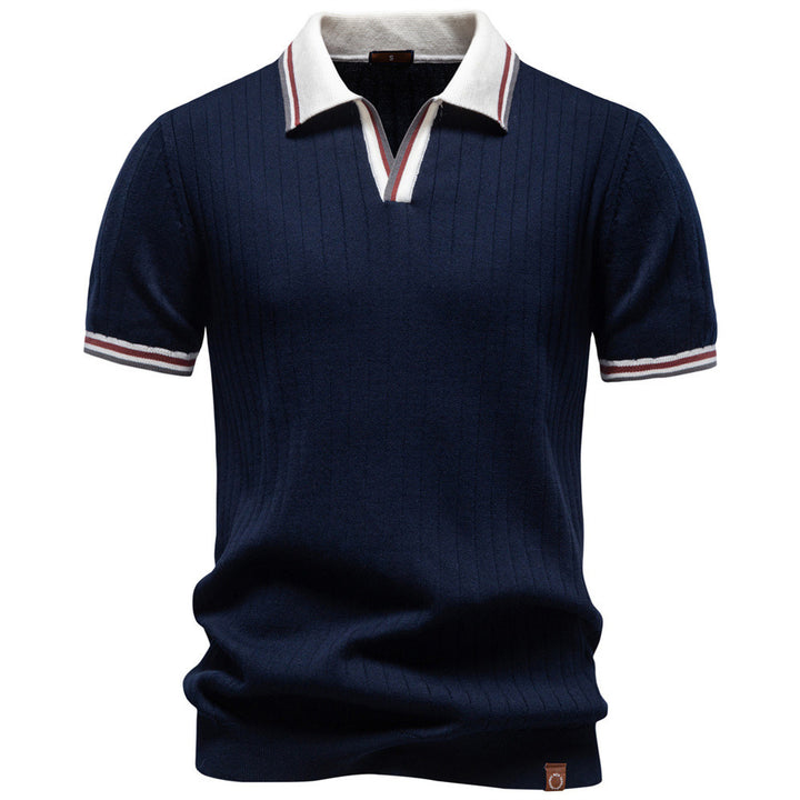 Men's short-sleeved fine knit polo with Kent collar and ribbed structure Mune Fashion