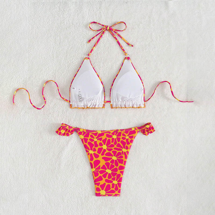 Women's triangle bikini with colorful flower design and adjustable straps Mune Fashion