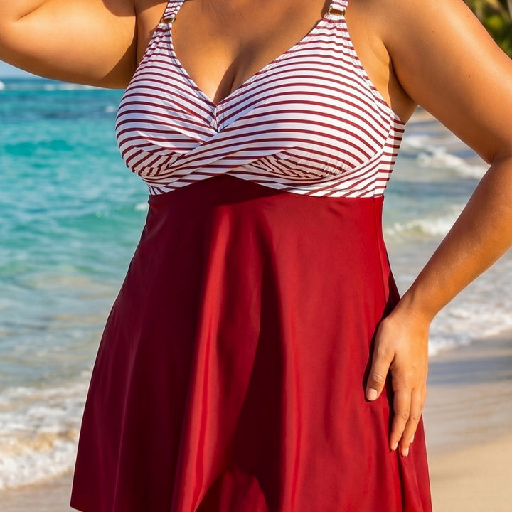 Women's bathing dress with striped top and flared skirt Mune Fashion