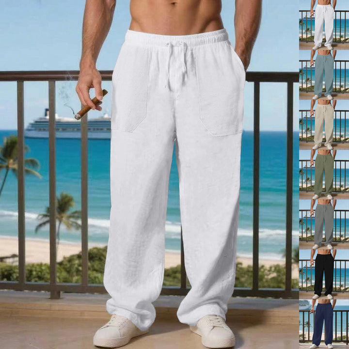 Men's oversized Relax cargo pants made of linen-cotton blend with elastic drawstring waistband and large patch pockets Mune Fashion