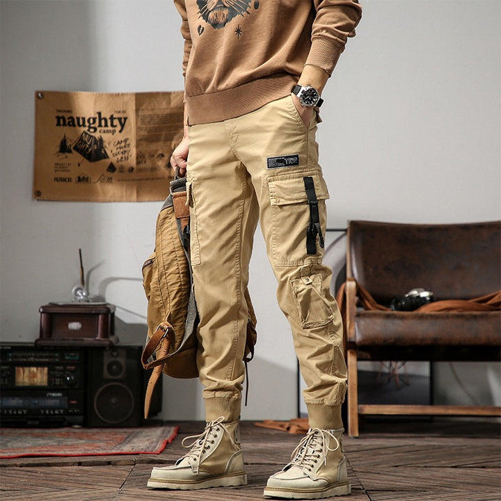 Men's Cargo Jogging Pants with Multifunctional Pockets, Adjustable Straps & Ribbed Cuffs Mune Fashion