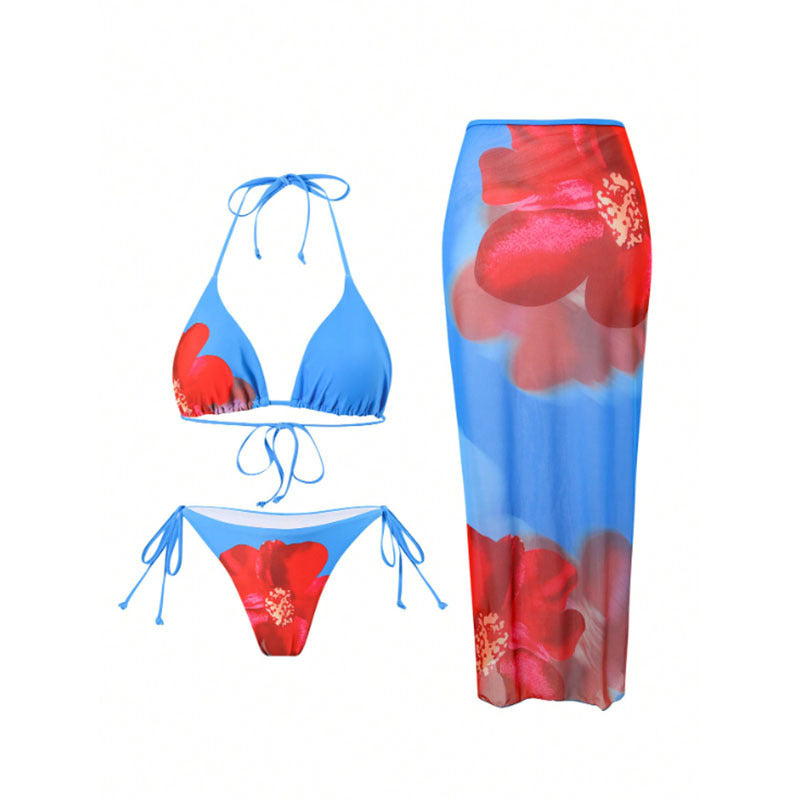 Women's Beach Bikini Set with Floral Wrap Skirt Mune Fashion