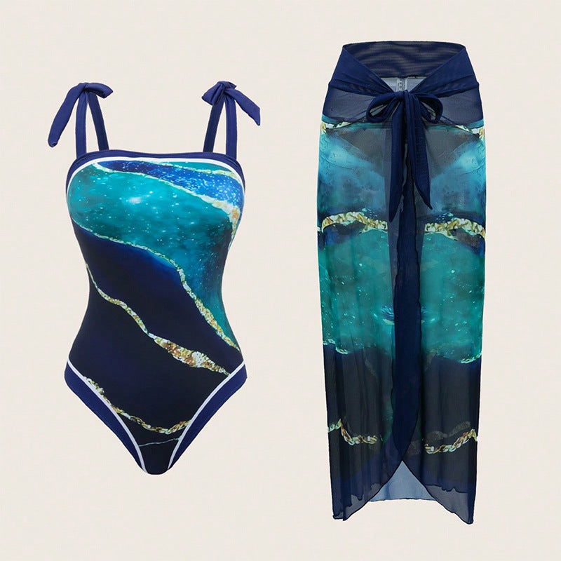 Women One-Piece Swimsuit with Transparent Overlay Mune Fashion