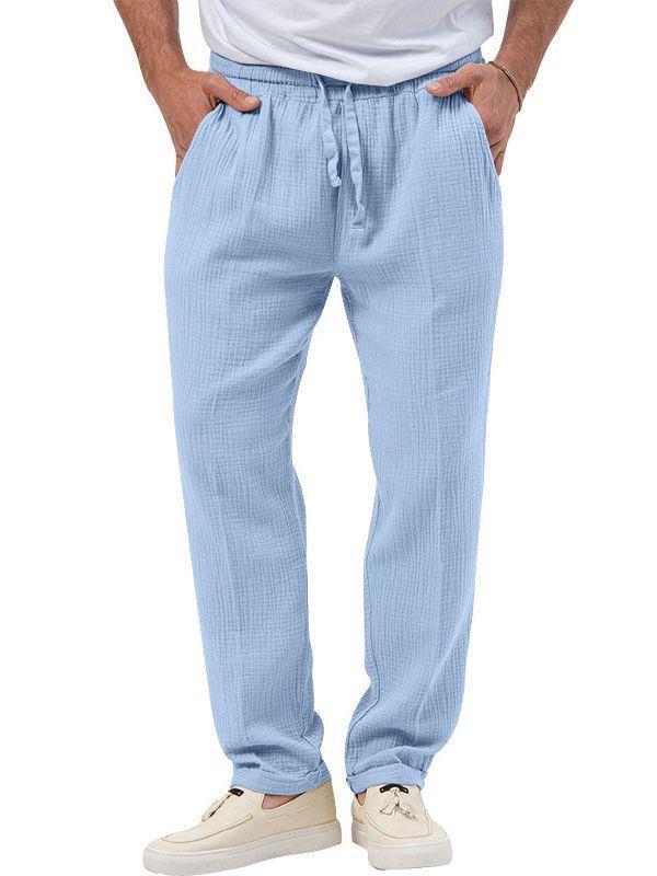 Men's relaxed cotton muslin pants with elastic drawstring waistband and straight leg Mune Fashion