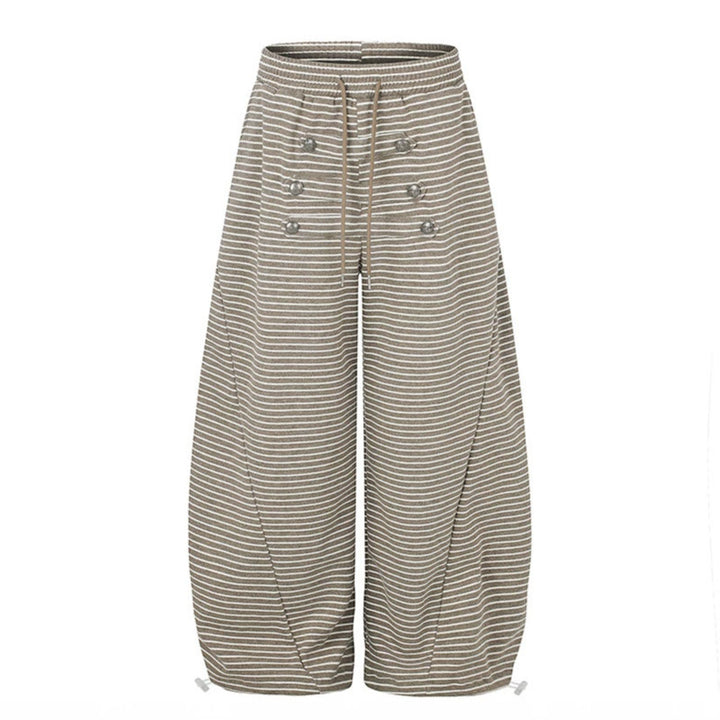 Women's Wide Palazzo Culotte Sweatpants with Drawstring Waistband and Decorative Button Placket Mune Fashion