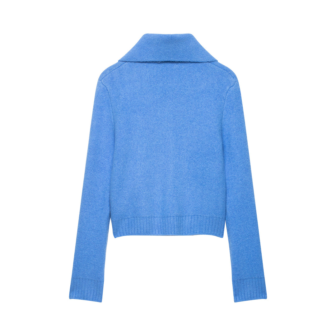 Women's chunky knitted short jacket with zipper, wide collar and ribbed hem Mune Fashion