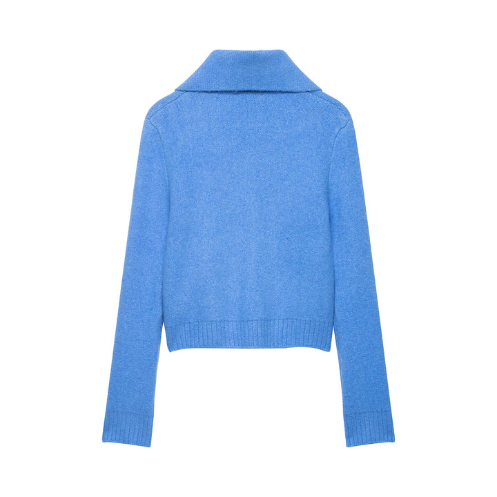 Women's chunky knitted short jacket with zipper, wide collar and ribbed hem Mune Fashion