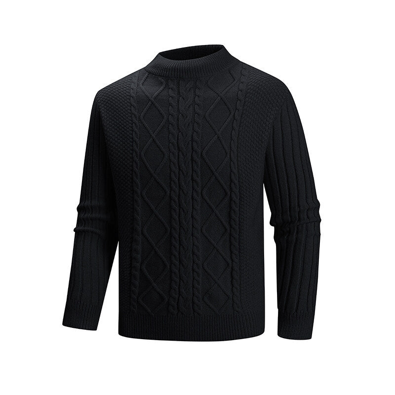 Men's fine knit turtleneck sweater with cable pattern and ribbed sleeves Mune Fashion
