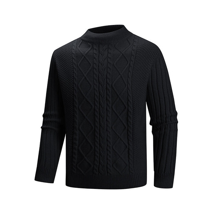 Men's fine knit turtleneck sweater with cable pattern and ribbed sleeves Mune Fashion