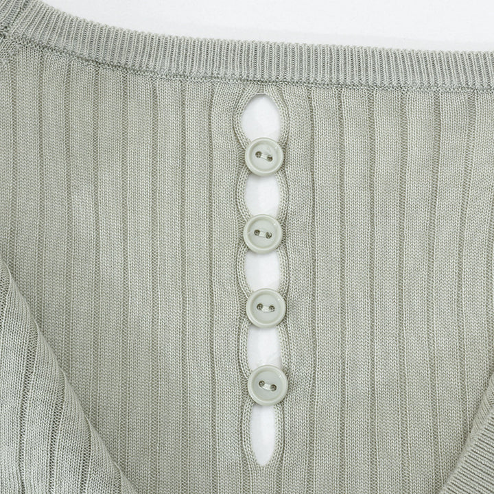 Women's Ribbed Short Sleeve Knit Top with Round Neckline and Keyhole Detail Mune Fashion