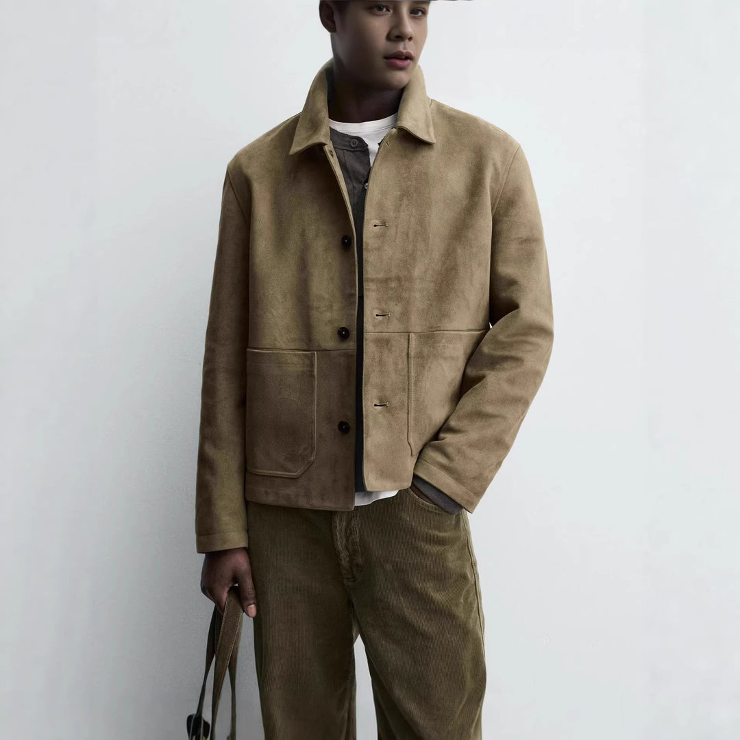 Men's Short Trucker Jacket in Suede Look Mune Fashion