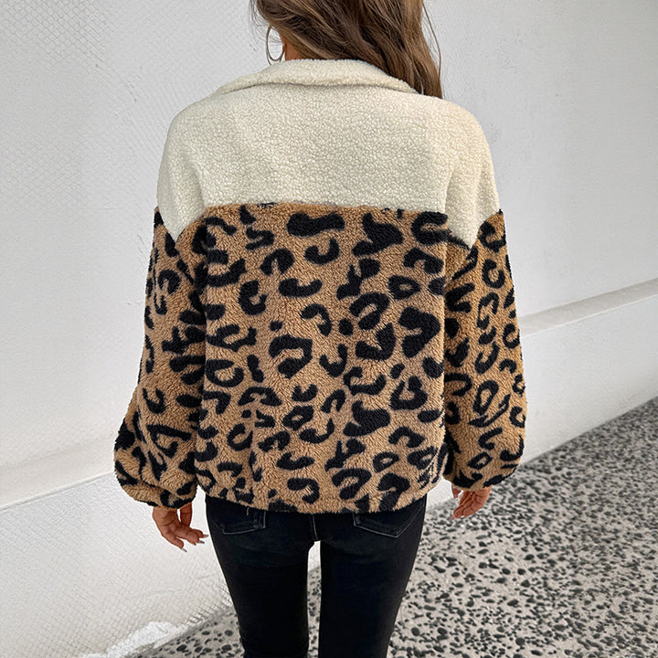 Women's Patterned Teddy Jacket with Leopard Print Mune Fashion