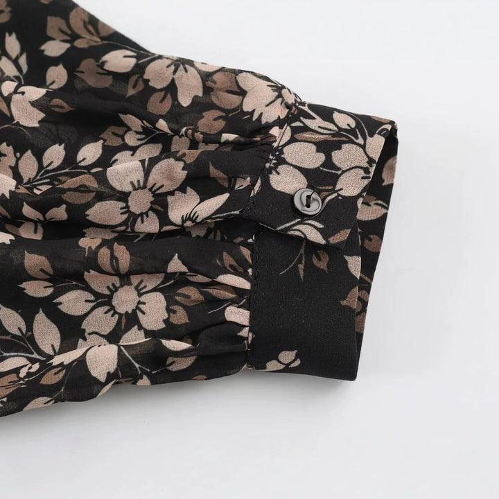 Women Floral Midi Dress with Pleated Top, Stand Collar and Balloon Sleeves Mune Fashion