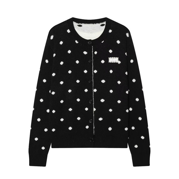 Women's Dotted Knit Cardigan with Round Neck and Button Placket Mune Fashion