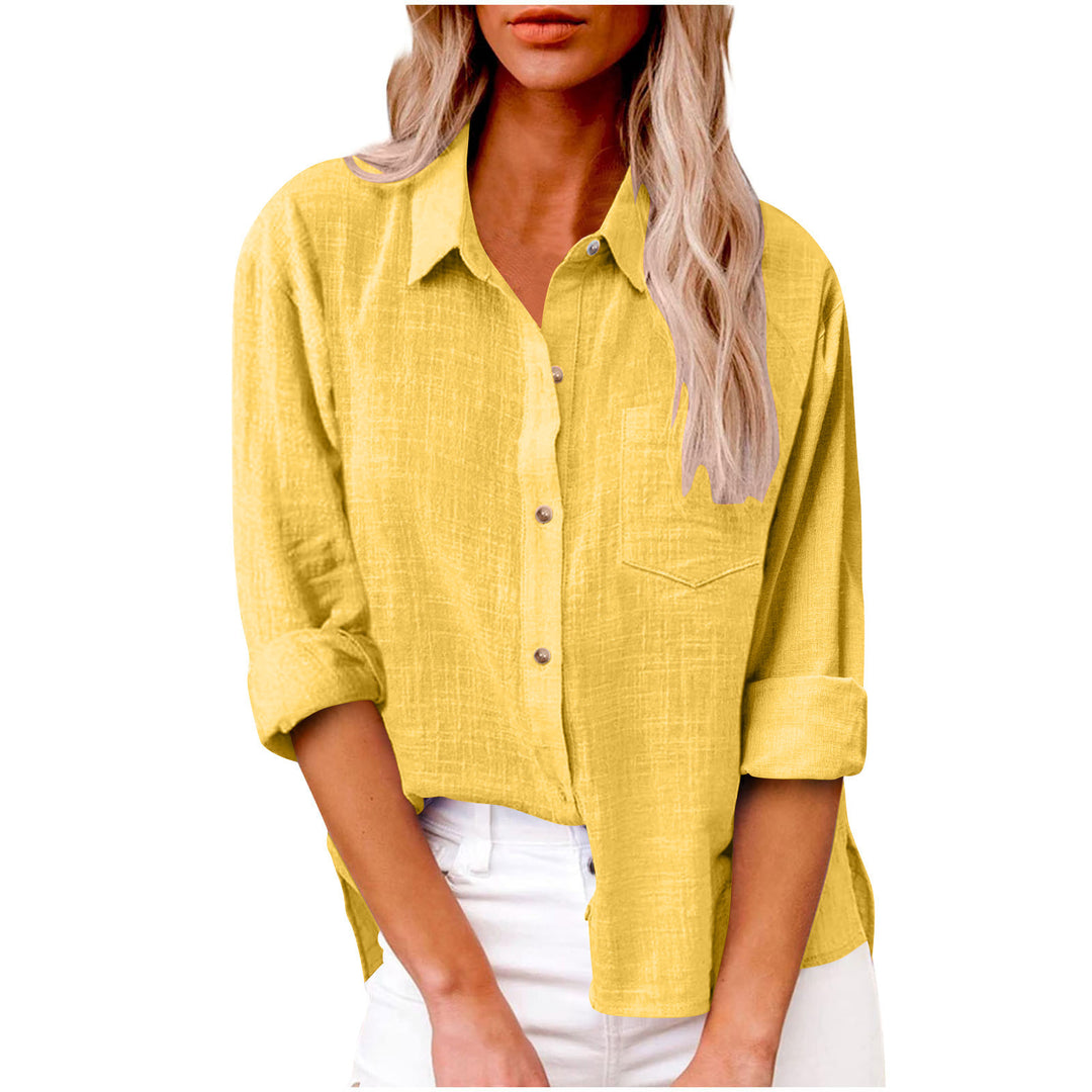 Women's oversized linen-cotton blend shirt blouse with breast pocket and roll-up sleeves Mune Fashion