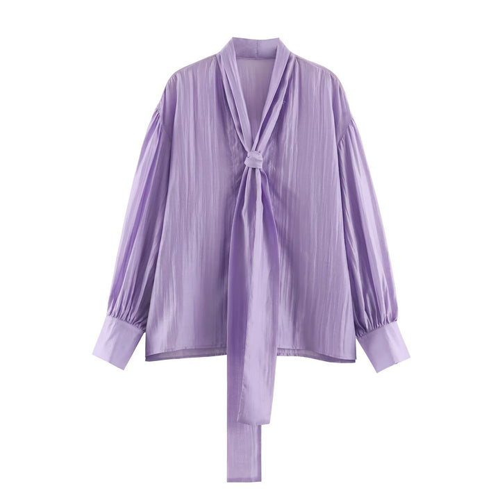 Ladies' tie blouse with wide oversized cut, balloon sleeves, and tie scarf Mune Fashion