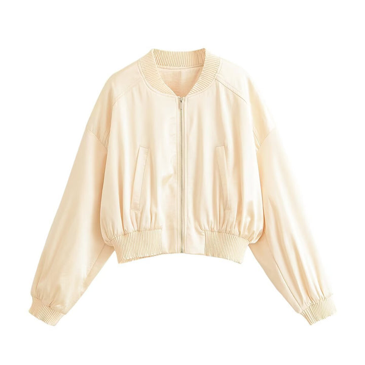 Women's cropped satin bomber jacket with elastic cuffs Drune