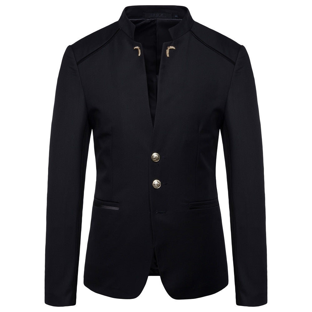 Men's slim-fit jacket with stand-up collar and decorative buttons Mune Fashion