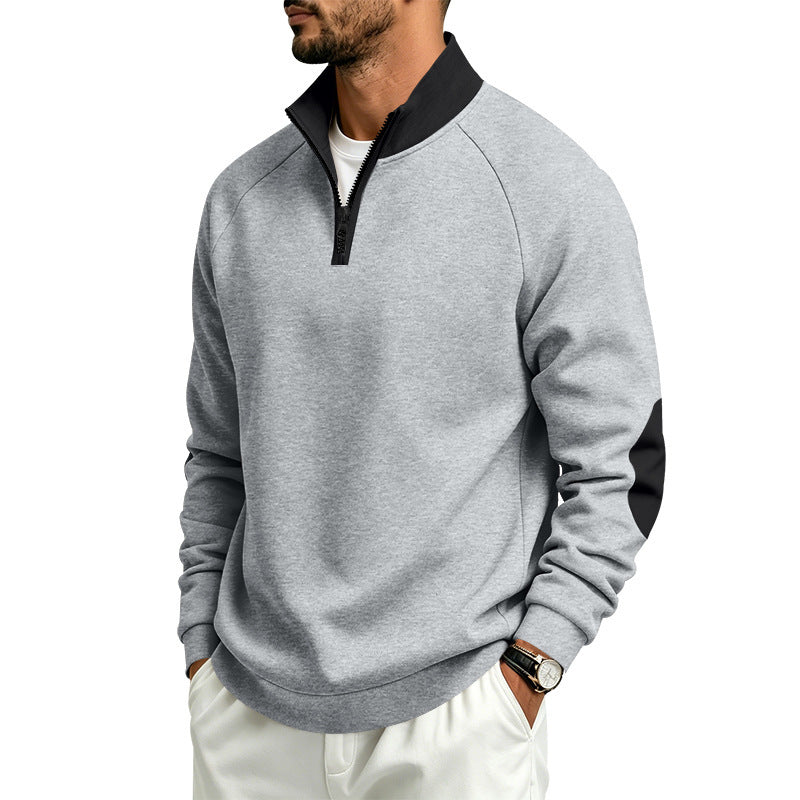 Men's sweatshirt with half-zip, contrast collar and elbow patches Mune Fashion