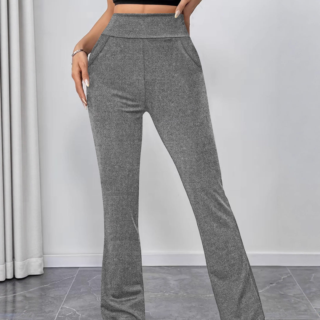 Women's flared pants made of stretch knit with high waist and side pockets Mune Fashion
