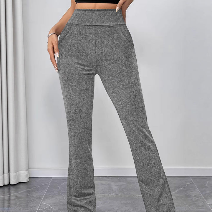 Women's flared pants made of stretch knit with high waist and side pockets Mune Fashion