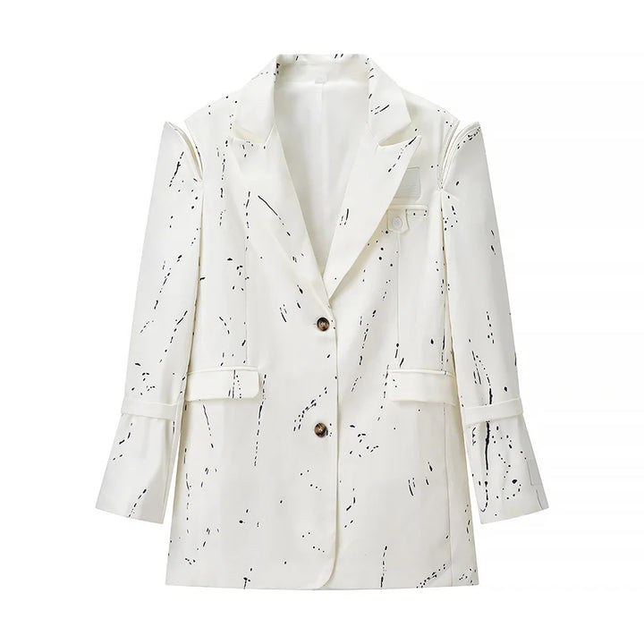 Women's nan kastiger artificial silk blazer with abstract splash print, lapel collar and patch pockets Mune Fashion