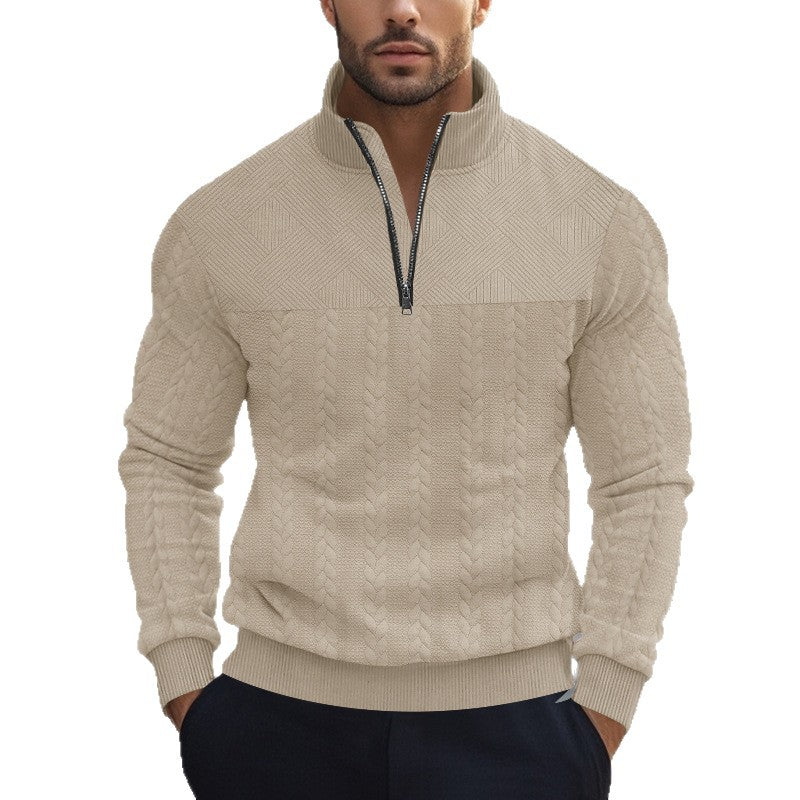 Men's cable knit half-zip pullover with stand-up collar, structured yoke and ribbed hem Mune Fashion