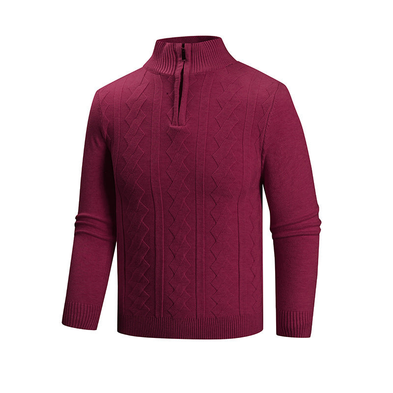 Men's fine knit half-zip pullover with cable pattern and stand-up collar Mune Fashion